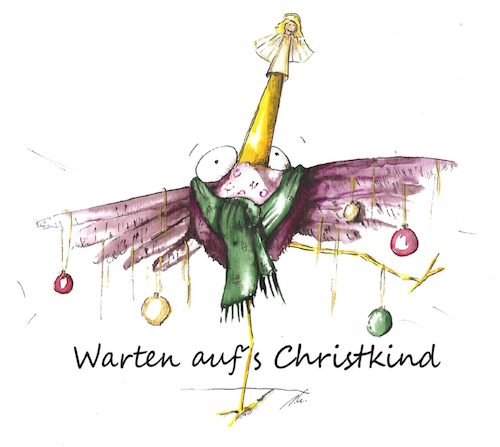 Cartoon: Warten aufs Christkind (medium) by OTTbyrds tagged christkind,christmas,weihnachten,bescherung,schrägevögel,weihnachtszeit,noel,julfest