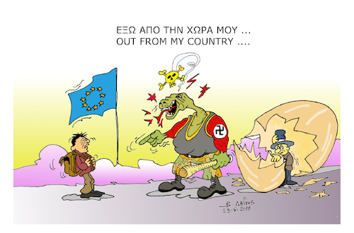 Cartoon: The egg of fascism .... (medium) by vasilis dagres tagged fascism,refugees,migrants,nazism
