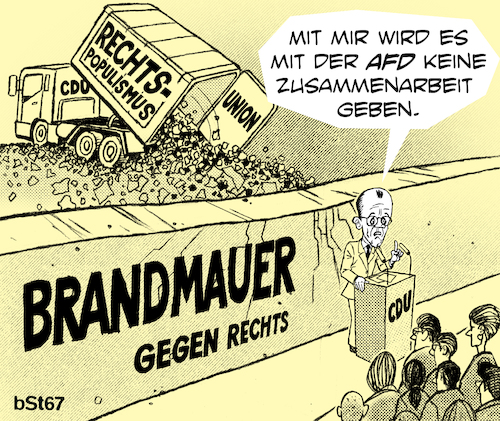 Cartoon: Leere Versprechung (medium) by bSt67 tagged merz,union,afd,brandmauer,cdu,politik,rechtsruck,populismus