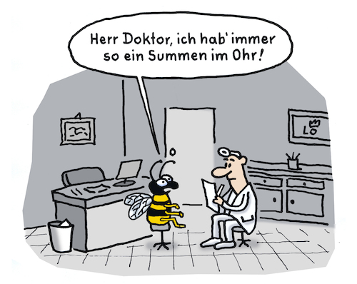 Cartoon: Beim Arzt (medium) by Lo Graf von Blickensdorf tagged bienen,sterben,summen,tinitus,ohr,hals,nasrn,ohren,arzt,doktor,untersuchung,karikatur,tiere,cartoon,natur,insekten,bienen,sterben,summen,tinitus,ohr,hals,nasrn,ohren,arzt,doktor,untersuchung,karikatur,tiere,cartoon,natur,insekten