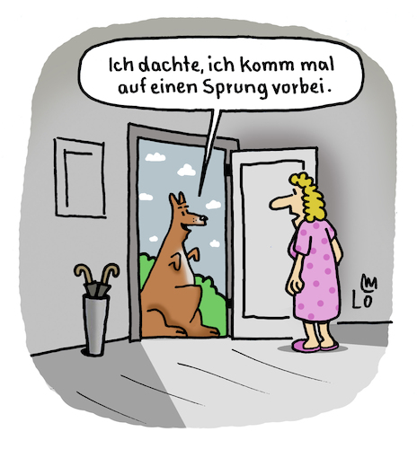 Cartoon: Besuch (medium) by Lo Graf von Blickensdorf tagged känguruh,australien,überraschender,besuch,nachbarin,karikatur,lo,graf,cartoon,hautür,tier,frau,wortspiel,wohnungstür,känguruh,australien,überraschender,besuch,nachbarin,karikatur,lo,graf,cartoon,hautür,tier,frau,wortspiel,wohnungstür