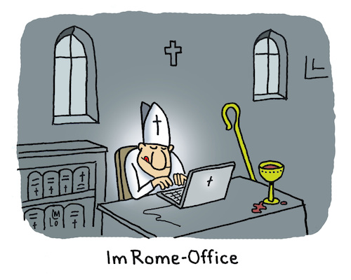 Cartoon: Büroarbeit (medium) by Lo Graf von Blickensdorf tagged papst,rome,rom,vatikan,laptop,notebook,karikatur,lo,graf,cartoon,leo,homeoffice,wortspiel,papst,rome,rom,vatikan,laptop,notebook,karikatur,lo,graf,cartoon,leo,homeoffice,wortspiel