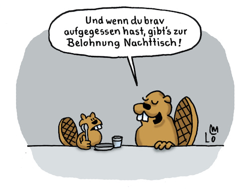 Cartoon: Dessert (medium) by Lo Graf von Blickensdorf tagged biber,dessert,nachttisch,wortspiel,nachtisch,mutter,kind,karikatur,lo,graf,cartoon,mittagessen,brav,essen,tierwitz,biber,dessert,nachttisch,wortspiel,nachtisch,mutter,kind,karikatur,lo,graf,cartoon,mittagessen,brav,essen,tierwitz