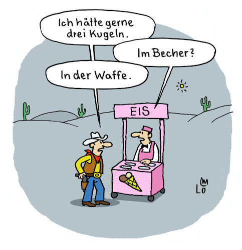 Cartoon: Eisverkäufer (medium) by Lo Graf von Blickensdorf tagged eis,kugel,waffel,waffe,revolver,becher,karikatur,lo,graf,cartoon,lucky,luke,cowboy,eis,kugel,waffel,waffe,revolver,becher,karikatur,lo,graf,cartoon,lucky,luke,cowboy