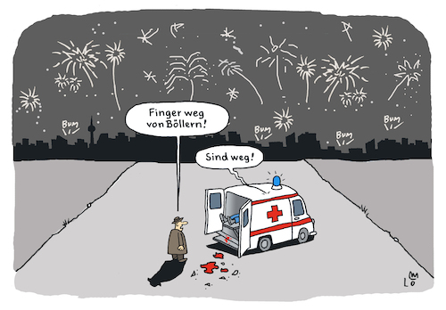 Cartoon: Finger weg! (medium) by Lo Graf von Blickensdorf tagged notarzt,böllerverbot,feiern,silvester,knallerei,kugelbombe,feuerwerk,krankenwagen,verletzung,blut,karikatur,lo,graf,cartoon,kracher,chinaböller,raketen,silvesterrakete,neujahr,idioten,nacht,finger,weg,finanzkrise,jahreswechsel,neujahrssekt,polenböller,amputation,unfall,notarzt,böllerverbot,feiern,silvester,knallerei,kugelbombe,feuerwerk,krankenwagen,verletzung,blut,karikatur,lo,graf,cartoon,kracher,chinaböller,raketen,silvesterrakete,neujahr,idioten,nacht,finger,weg,finanzkrise,jahreswechsel,neujahrssekt,polenböller,amputation,unfall