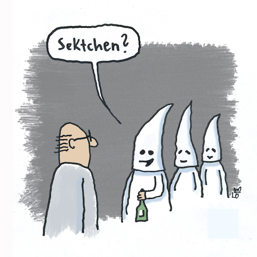 Cartoon: Freundliche Sekte (medium) by Lo Graf von Blickensdorf tagged sekte,sekt,sektenführer,klu,klux,klan,geheimbund,sekte,sekt,sektenführer,klu,klux,klan,geheimbund