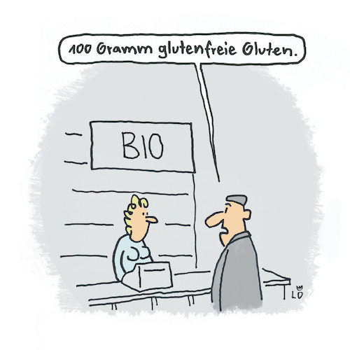 Cartoon: Glutenfrei (medium) by Lo Graf von Blickensdorf tagged gluten,bio,glutenfrei,bioladen,brot,öko,laden,gluten,bio,glutenfrei,bioladen,brot,öko,laden