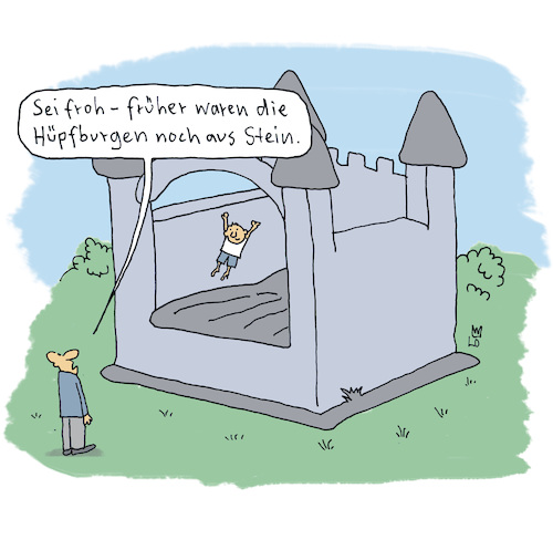Cartoon: Hüpfburg (medium) by Lo Graf von Blickensdorf tagged kinder,hüpfburg,straßenfest,lustig,kinder,hüpfburg,straßenfest,lustig