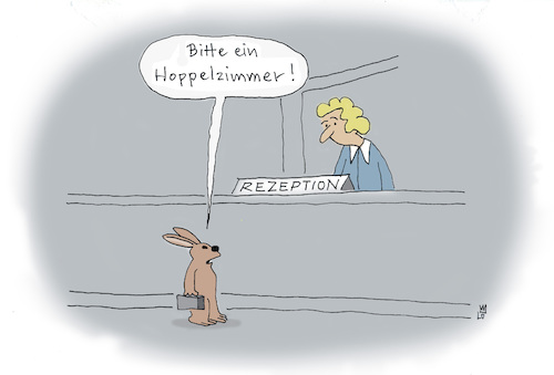 Cartoon: Im Hotel (medium) by Lo Graf von Blickensdorf tagged hotel,rezeption,doppelzimmer,hase,ostern,hotel,rezeption,doppelzimmer,hase,ostern