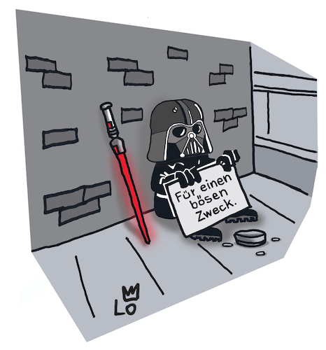 Cartoon: Kleine Spende (medium) by Lo Graf von Blickensdorf tagged star,wars,luke,skywalker,jedi,ritter,darth,vader,krieg,der,sterne,george,lucas,sith,ewoks,böse,guter,zweck,betteln,schnorren,straßenecke,armut,film,science,fiction,karikatur,lo,cartoon,lichtschwert,laserschwert,schild,droide,prinzessin,leia,star,wars,luke,skywalker,jedi,ritter,darth,vader,krieg,der,sterne,george,lucas,sith,ewoks,böse,guter,zweck,betteln,schnorren,straßenecke,armut,film,science,fiction,karikatur,lo,cartoon,lichtschwert,laserschwert,schild,droide,prinzessin,leia