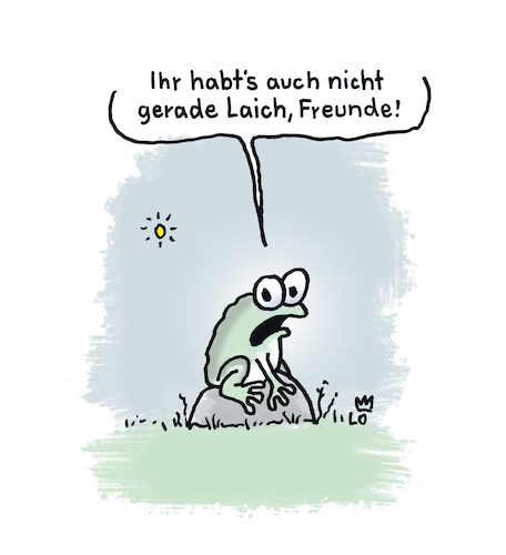 Cartoon: Mitleid (medium) by Lo Graf von Blickensdorf tagged frosch,laich,mitleid,laichen,leicht,wortspiel,kröte,unke,lurch,amphibien,freunde,cartoon,kaulquappe,frosch,laich,mitleid,laichen,leicht,wortspiel,kröte,unke,lurch,amphibien,freunde,cartoon,kaulquappe