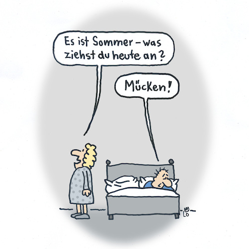 Cartoon: Mückenplage (medium) by Lo Graf von Blickensdorf tagged mücken,sommer,mückenplage,kleidung,bett,morgens,mücken,sommer,mückenplage,kleidung,bett,morgens