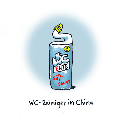 Cartoon: WC Reiniger in China (medium) by Lo Graf von Blickensdorf tagged wc,reiniger,china,toilette,klo,ente,reinigungsmittel,süß,sauer,wc,reiniger,china,toilette,klo,ente,reinigungsmittel,süß,sauer