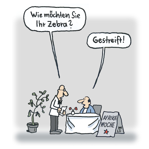 Cartoon: Zebra im Angebot (medium) by Lo Graf von Blickensdorf tagged restaurant,kellner,ober,zebra,angebot,gast,essen,diner,mittag,restaurant,kellner,ober,zebra,angebot,gast,essen,diner,mittag