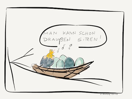 Cartoon: Man kann schon draußen sitzen (medium) by Schön tagged vogel,frühling