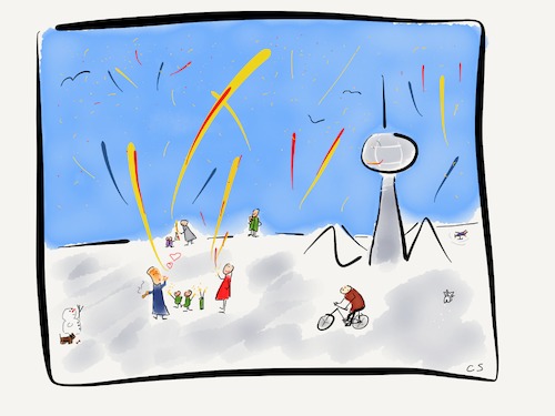 Cartoon: New Year Silvester in Berlin (medium) by Schön tagged new,year,berlin,alexanderplatz,jahreswechsel