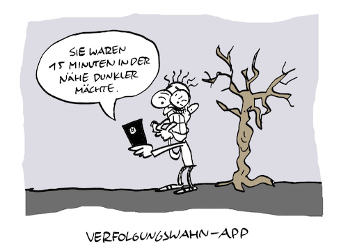 Cartoon: Appzwei (medium) by Bregenwurst tagged app,tracking,coronavirus,pandemie,verfolgungswahn
