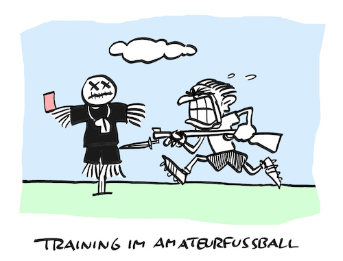 Cartoon: Ballkrieg (medium) by Bregenwurst tagged fußball,amateure,schiedsrichter,gewalt,tranining,bajonett