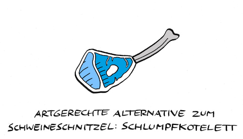 Cartoon: Fleischliches (medium) by Bregenwurst tagged schlumpf,schwein,fleisch,schweinepest,ernährung,kotelett