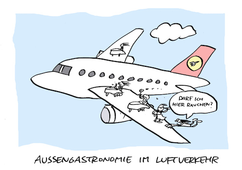 Cartoon: Luftig (medium) by Bregenwurst tagged außengastronomie,flugzeug,flugverkehr,windig