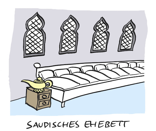 Cartoon: Tausendundeine Nacht (medium) by Bregenwurst tagged ehebett,saudi,arabien,vielehe,polygamie,wunderlampe