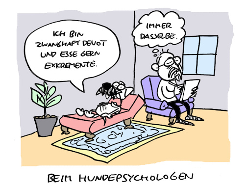 Cartoon: Verrückter Hund (medium) by Bregenwurst tagged hund,psychologe,hundepsychologe,devot,exkrement