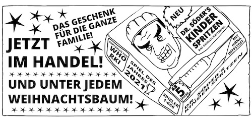 Cartoon: Söders Weihnachtsüberraschung (medium) by Cory Spencer tagged covid19,covid,impfung,impfpflicht,zwangsimpfung,csu,soeder,corona