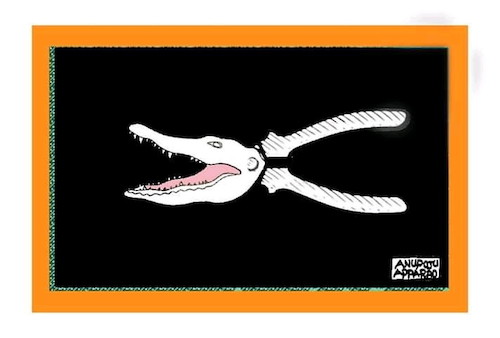 Cartoon: Nose pliers with Crocodile Jaws (medium) by APPARAO ANUPOJU tagged nose,plir,crocodile,jaws