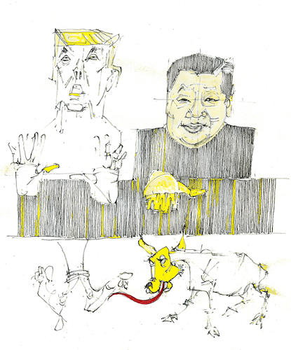 Cartoon: Enter the Wu-Tang (medium) by herranderl tagged trump,xi,jinping,usa,china,handel