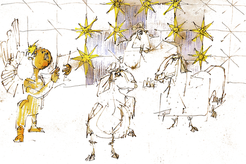 Cartoon: lobet den Herrn (medium) by herranderl tagged weihnachten,christmas,engel,schafe,lob