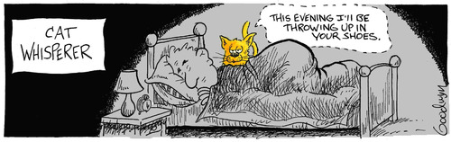 Cartoon: Cat Whisperer (medium) by Goodwyn tagged lamp,pillow,sleep,bed,cat