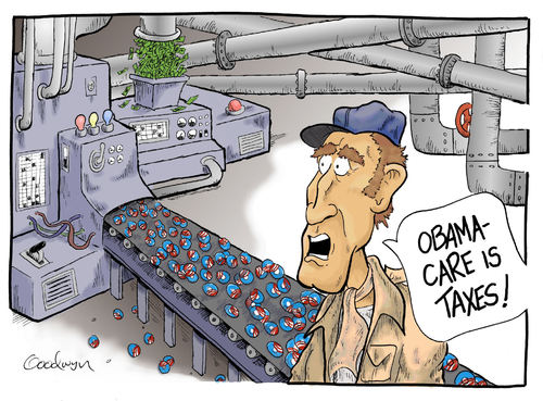 Cartoon: Charlton Hestons Discovery (medium) by Goodwyn tagged conveyor,taxes,tax,care,obama,green,soylent,heston,charlton