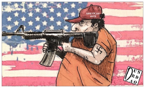 Cartoon: AMERICAN HATE (medium) by Christi tagged american,gun,antisemitismo,pensilvania