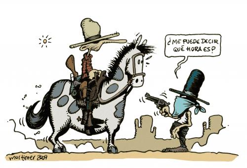 Cartoon: El Atraco Westernadas (medium) by mortimer tagged mortimer,mortimeriadas,cartoon,comic,chiste,humor,vaqueros,cowboys,western,desierto
