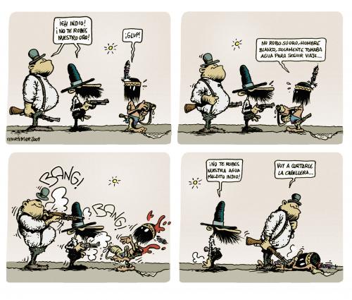 Cartoon: El ladron - Westernadas (medium) by mortimer tagged mortimer,mortimeriadas,cartoon,comic,westernadas,western,cowboys,gunman,indio,indian,gold