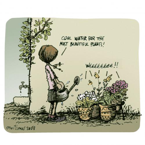 Cartoon: It is a wonderful world (medium) by mortimer tagged pflanzen,topfpflanze,natur,umwelt,liebe,fürsorge,gärtner,garten,kinder,kind,mädchen,gießen,bewässern,gießkanne,wasser,trinken,durst,nächstenliebe,vegetarier,naturschutz,harmonie