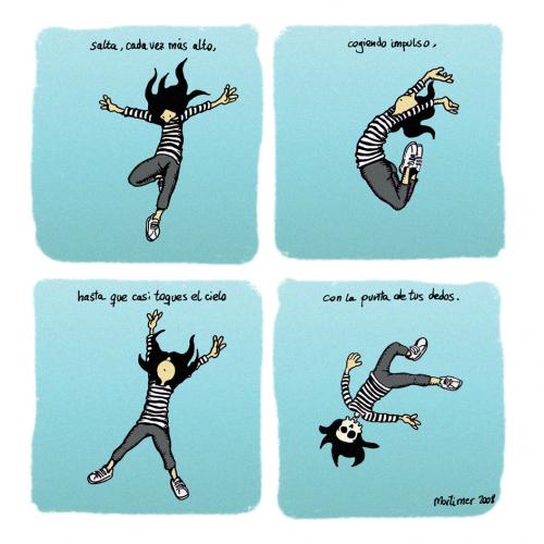 Cartoon: Saltando (medium) by mortimer tagged mortimer,mortimeriadas,cartoon,saltando,chica,cielo,muerte