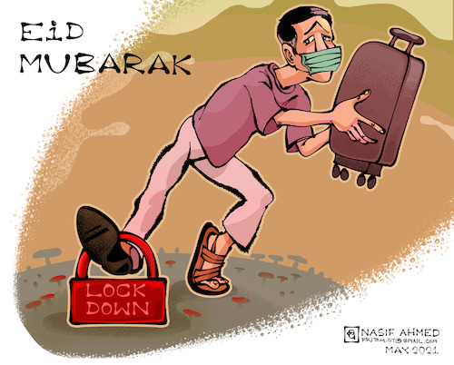 Cartoon: Eid and Lockdown (medium) by Nasif Ahmed tagged covi19,editorialcartoon,pandemic,lockdown,corona,newvarient
