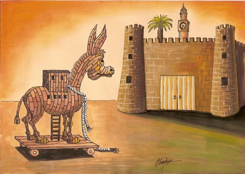 Cartoon: 12th June Elections (medium) by menekse cam tagged donkey,trojan,trick,cheating,republic,freedom,democracy,modernity,elections,castle,izmir