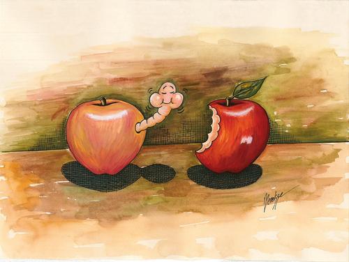 Cartoon: Apple 1 (medium) by menekse cam tagged sweet,aqueous,apple,famous,amasya,turkey,worm,bite