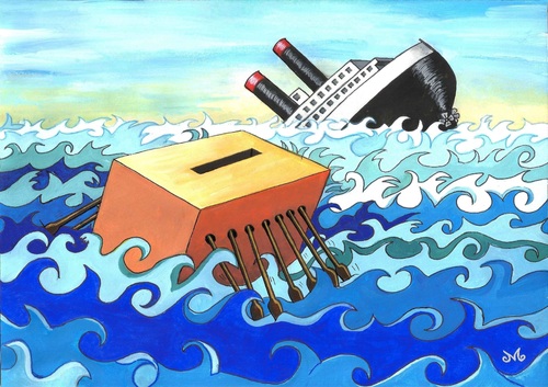 Cartoon: Elections (medium) by menekse cam tagged election,sinking,ship,ballot,box,galley,slaves,election,sinking,ship,ballot,box,galley,slaves
