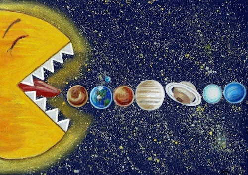 Cartoon: Planets and Sun (medium) by menekse cam tagged planet,sun,future,eat,pacman,gezegenler,gunes,gelecek