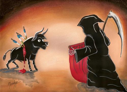 Cartoon: Stop The Bloody Bullfight! (medium) by menekse cam tagged rights,animal,die,blood,spain,bullfight