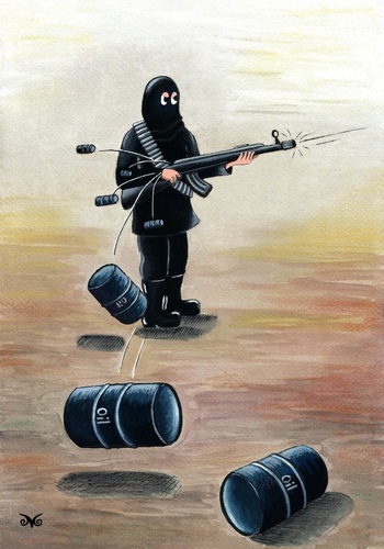 Cartoon: Terrorism (medium) by menekse cam tagged terrorism,terror,terrorist,oil,barrels,weapon,fire,bullet,shells