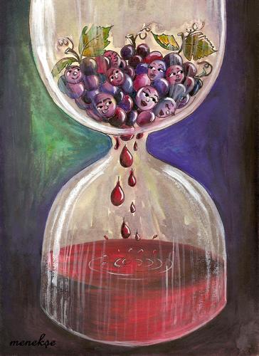 Cartoon: the time ripens (medium) by menekse cam tagged human,relationships,hourglass,grapes,ripen,love,men,women,man,woman,wine,time