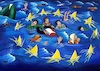 Cartoon: Hello Europe (small) by menekse cam tagged europe,syrian,refugees,sea,boat,stars,eu,avrupa,birligi,ab,multeciler