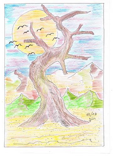 Cartoon: THE OLD TREE in the Desert (medium) by skätch-up tagged old,tree,desert,mountains,crows,raven,silence,hot,dry,1000,years,lonely,nature,the
