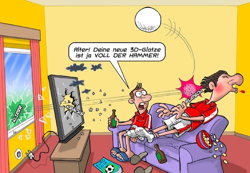 Cartoon: 3D TV (medium) by Joshua Aaron tagged 3d,4k,high,definition,resolution,fussball,ball,zuschauer,fernseher,3d,4k,high,definition,resolution,fussball,ball,zuschauer,fernseher