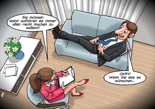 Cartoon: Beim Psycho-Doc (medium) by Joshua Aaron tagged psychiater,couch,konsultation,patient,psychotherapie,psychiater,couch,konsultation,patient,psychotherapie