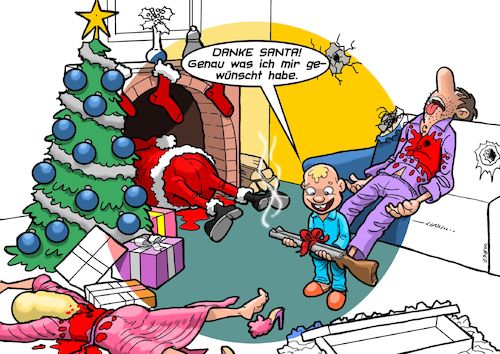 Cartoon: Christmas in Texas (medium) by Chris Berger tagged waffengesetze,usa,texas,weihnachten,psycho,killer,shooting,waffengesetze,usa,texas,weihnachten,psycho,killer,shooting